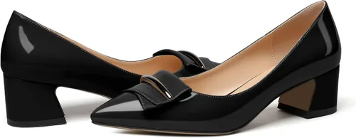 Vista 4 de Eldof Tacones para mujer, tacón grueso, sin cordones, punta puntiaguda, tacón bajo, zapatos de oficina para fiesta, 2 pulgadas
