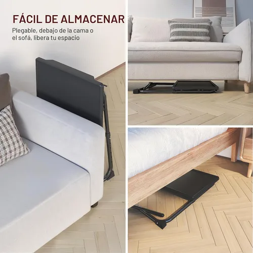 Vista 6 de Mesa con bandeja de TV, mesa de comedor ajustable para comer en el sofá con soporte para tazas, escritorio plegable con 6 ajustes de altura y 3
