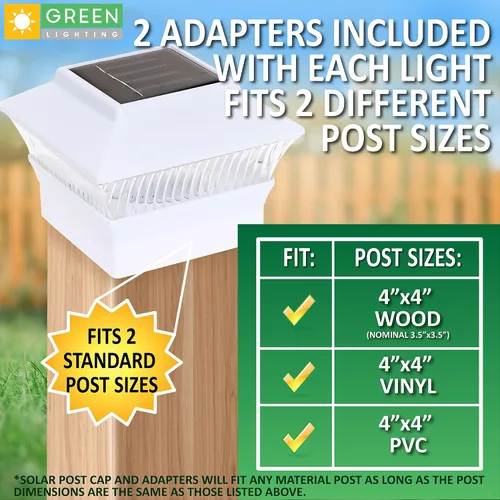 Vista 2 de GreenLighting Luces solares estándar #1 para tapa de poste para madera nominal de 4 x 4, postes de PCV/vinilo de 4 x 4, luz solar para valla al aire