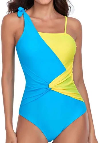Vista 8 de Traje de baño de UNA pieza para Mujer Cintura Cincher Cuerpo Traje de baño contraste Color Monokini natación volantes