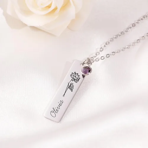Vista 7 de Custom Name Necklace with Birthstones Birthday Gift for Woman Personalized Birth flower Necklaces Best Gifts for Women Friends Christmas Gifts for