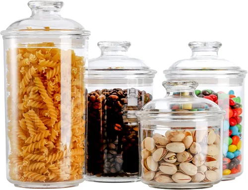 Vista 3 de Paquete de 4 tarros de plástico transparente para boticario, recipientes de almacenamiento de plástico con tapa hermética, soporte de bolas
