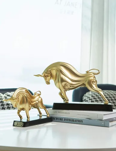 Vista 4 de HAUCOZE Wall Street - Estatua de toro de animal, figura de la suerte, regalo moderno para decoración del hogar, arte para sala de estar, poliresina