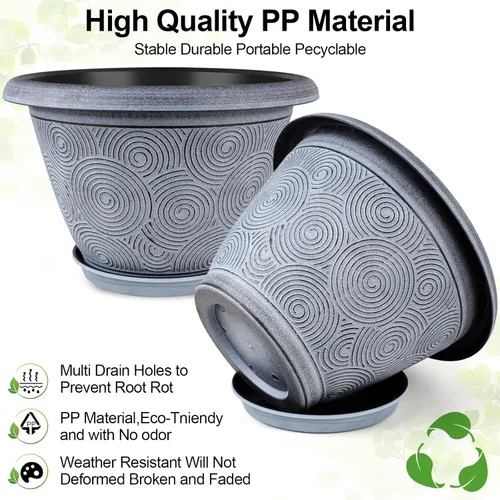 Vista 4 de Fodetyff Macetas de 6 Pulgadas para Plantas de Interior y Exterior, Juego de 6 Macetas Pequeñas de Plástico con Agujero de Drenaje y Bandeja, Maceta