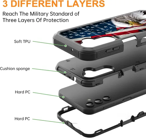 Vista 2 de Funda para Galaxy A15 5G, cuerpo completo, protección contra caídas, a prueba de polvo, resistente de 3 capas, militar, resistente, duradera