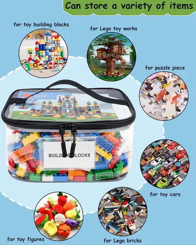 Vista 2 de Paquete de 6 bolsas de almacenamiento transparentes extra grandes con etiqueta y bolsillo, bolsas organizadoras versátiles impermeables para libros