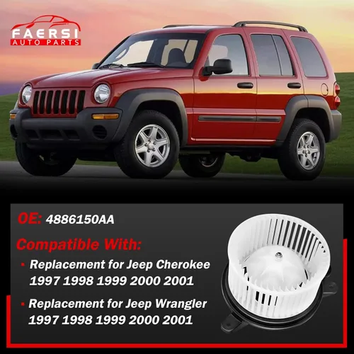 Vista 5 de FAERSI Motor de soplador de calentador de plástico HVAC con ventilador ABS jaula de repuesto para Jeep Cherokee y Wrangler 1997-2001 reemplaza #