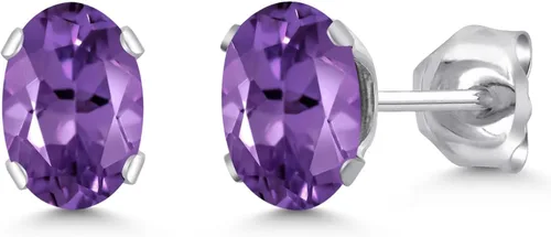 Vista 30 de Gem Stone King Oval Stud Earrings For Women Men 925 Sterling Silver Oval 6X4MM Gemstone Birthstone Fine Jewelry for Her Him Mom Dad Wife