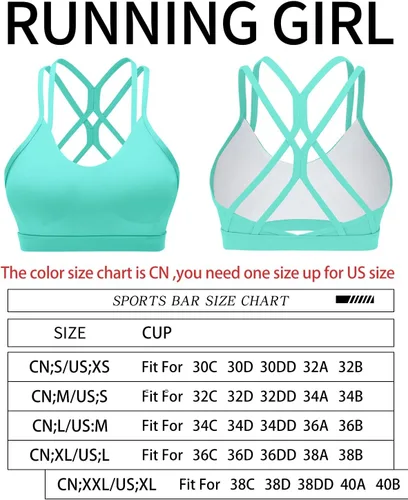 Vista 2 de RUNNING GIRL Sujetador deportivo con tiras para mujer, sexy, espalda cruzada, soporte ligero, brasier de yoga con copas extraíbles