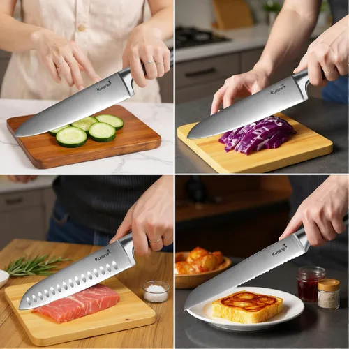 Vista 4 de Kuisine Juego de Cuchillos de Chef Afilados Mejorados con Bloque, Moldeado de Una Pieza de Acero Inoxidable de Alto Carbono Forjado, Juego de Bloque