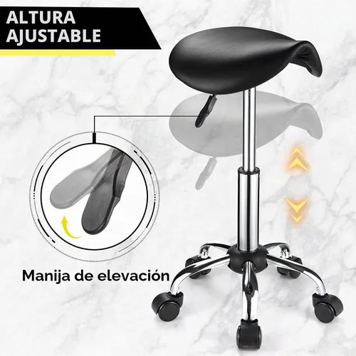 Vista 4 de Silla de montar con ruedas de cuero PU silla giratoria ajustable altura silla negro