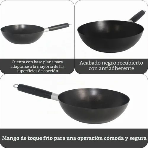 Vista 2 de IMUSA Wok antiadherente de acero al carbono de 9.5 pulgadas con mango de Negro
