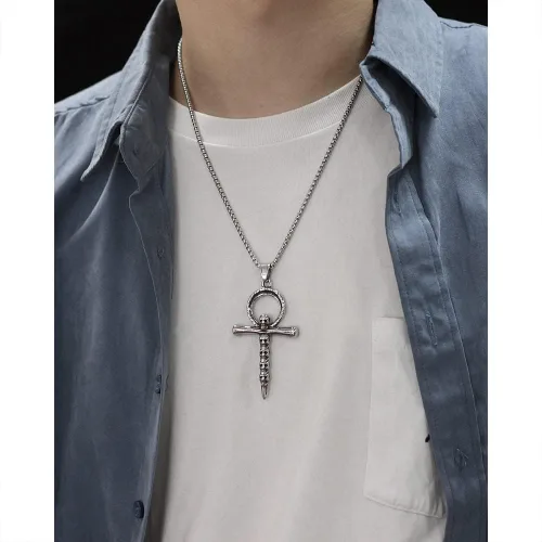 Vista 5 de Collar de cruz, Ankh, oración de serenidad, calavera, collar con colgante de cruz celta para hombres y mujeres, joyería cristiana, potente