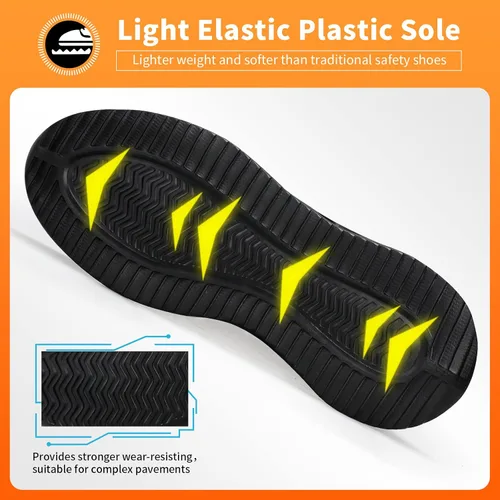 Vista 5 de LAoutun Zapatos de punta de acero para hombre, zapatos de construcción industrial, de corte medio, botas industriales, zapatos de trabajo cómodos