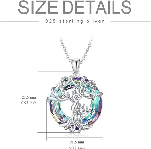 Vista 5 de TOUPOP - Collar de plata de ley con árbol de la vida, madre y 1 niño, 2 niños, 3 niños, collar con dije de árbol genealógico y cristal para el día