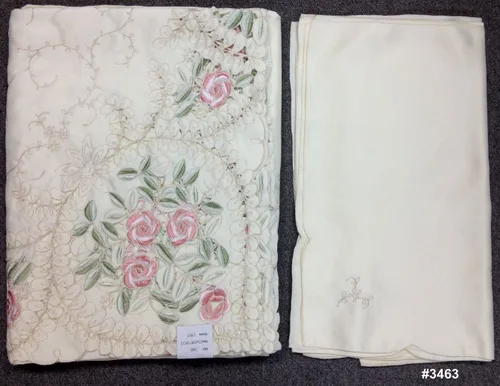 Vista 3 de Creative Linens Mantel bordado floral rosa rosa 70x120 rectangular y 12 servilletas beige primavera pastel mantel