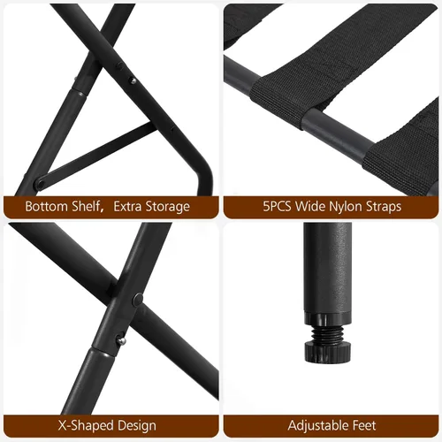 Vista 6 de AMHANCIBLE Portaequipajes, soportes plegables para maleta, juego de 2, soporte de equipaje de metal para habitación de invitados, dormitorio, hotel