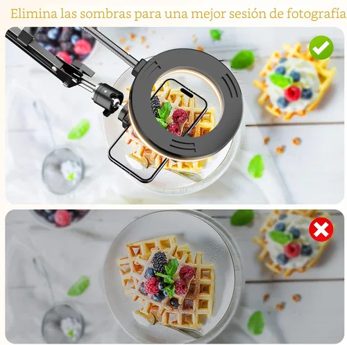 Vista 4 de Soporte de cámara superior con anillo de luz, brazo flexible articulado para teléfono compatible con iPhone, webcam Logitech, trípode de escritorio