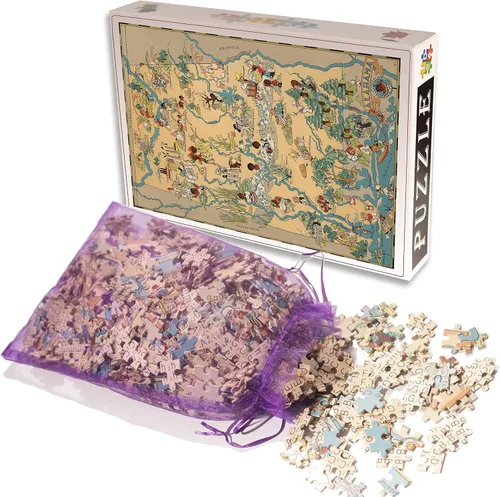 Vista 2 de Rompecabezas de mapa de madera de Alabama para adultos, juguetes de mapa de Estados Unidos, juegos de rompecabezas decorativos de 500 piezas