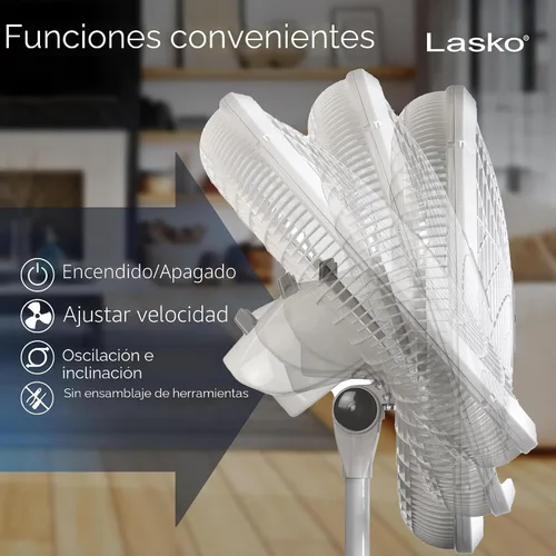 Vista 5 de Ventilador de pedestal oscilante Lasko - Ventilador Lasko con altura ajustable y 3 velocidades de enfriamiento, portátil, 18 pulgadas, color blanco