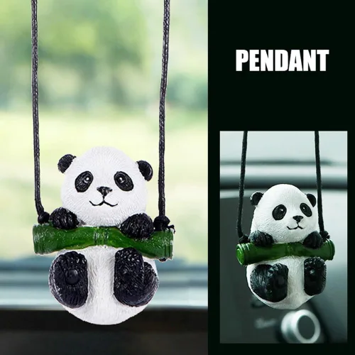 Vista 4 de Surakey Panda colgante colgante de coche creativo lindo rama de resina oscilante animal panda espejo retrovisor interior hogar encantos decorativos
