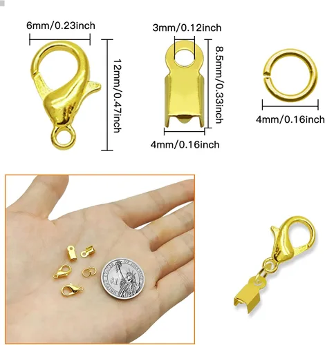 Vista 3 de Kit de 500 extremos de cable plegables para hacer joyas, incluye 100 cierres de pinza de langosta, 200 anillos de salto abiertos, 200 extremos