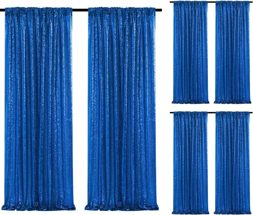Vista 37 de Cortinas de fondo de lentejuelas con purpurina azul bebé, 2 piezas de 2 x 8 pies, telón de fondo de fiesta de baby shower para niños, hermosas