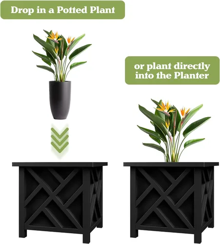 Vista 3 de Pure Garden Maceta con diseño de celosía, 15.5 pulgadas de profundidad x 15.5 pulgadas de ancho x 16.5 pulgadas de alto, maceta cuadrada decorativa