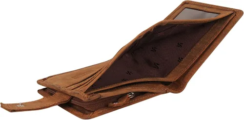 Vista 5 de Cartera de cuero real con bloqueo RFID para hombre con cremallera monedero 1044-marrón, Marrón, Vintage