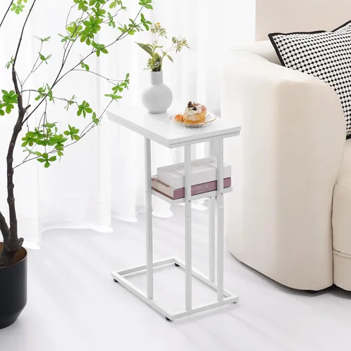 Vista 8 de Mesa auxiliar en forma de C Yoobure, mesa auxiliar para sofá y cama, mesas auxiliares pequeñas para espacios pequeños, sala de estar, dormitorio
