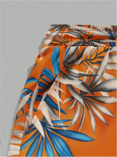 Vista 115 de GORGLITTER Conjunto de 2 piezas de camiseta gráfica de manga corta para hombre, estampado hawaiano con cordón y pantalones cortos