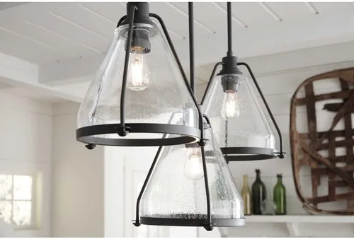Vista 6 de Progress Lighting Range Collection - Lámpara colgante costera de cristal transparente con semillas, color grafito, negro
