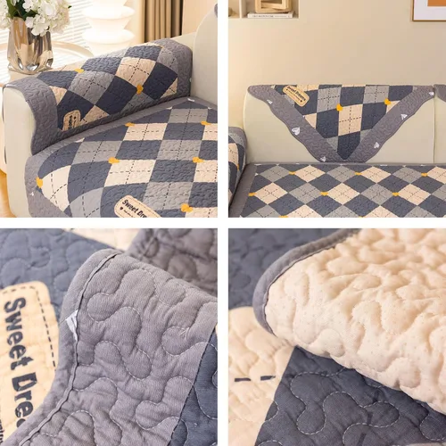 Vista 57 de vctops - Funda de sofá de Navidad a cuadros Buffalo Check de algodón, fundas de sofá seccional acolchadas de patchwork, funda de sofá antideslizante