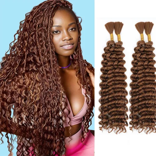 Vista 17 de Mezcla de cabello humano para trenzar, cabello sintético rizado bohemio para trenzar, trenzas bohemias de 16 pulgadas, 4 paquetes de 110g/paquete