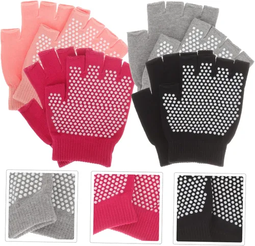 Vista 6 de 4 pares de guantes de yoga para mujer, guantes de entrenamiento sin dedos para yoga, pilates y guantes de ejercicio ligeros y transpirables para un