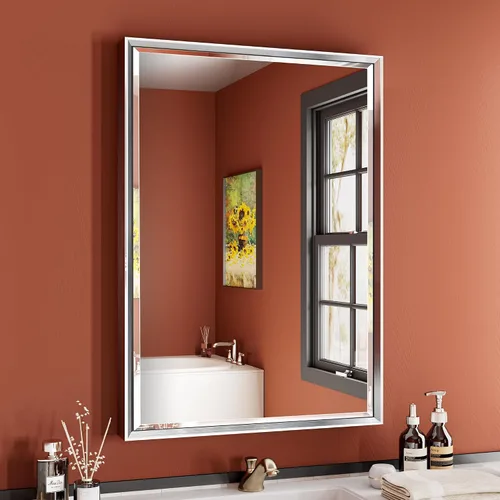 Vista 32 de Espejo de baño negro, espejo de baño biselado de 16 x 24 pulgadas para pared, espejo con marco negro antioxidante para decoración de baño, sala