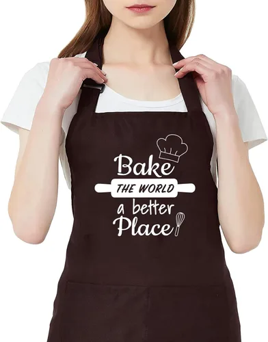 Vista 6 de Baking Lover - Delantal para mujer Bake the World a Better Place impermeable, ajustable, 2 bolsillos, delantal de cocina, regalo