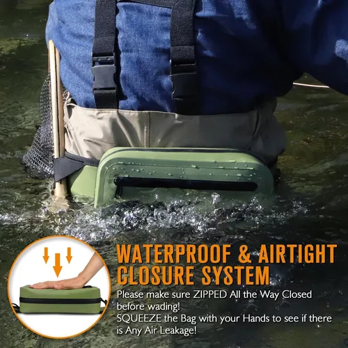 Vista 2 de Dovesun Riñonera de pesca impermeable para hombres 3.3L bolsa de pesca con mosca bolsa de pecho con cremallera hermética