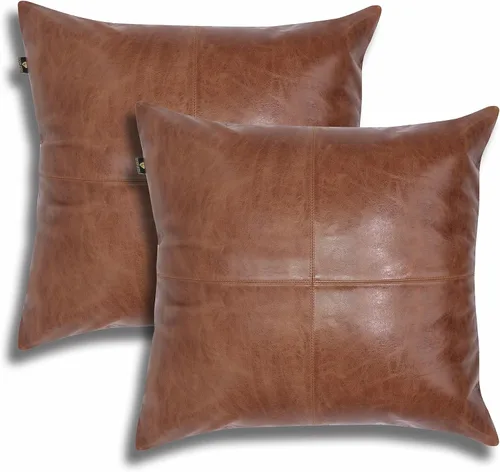 Vista 4 de LL LEATHER LOVERS Funda de almohada de piel de cordero - Funda de cojín para sofá, fundas decorativas para sala de estar y dormitorio, 20 x 20 Negro