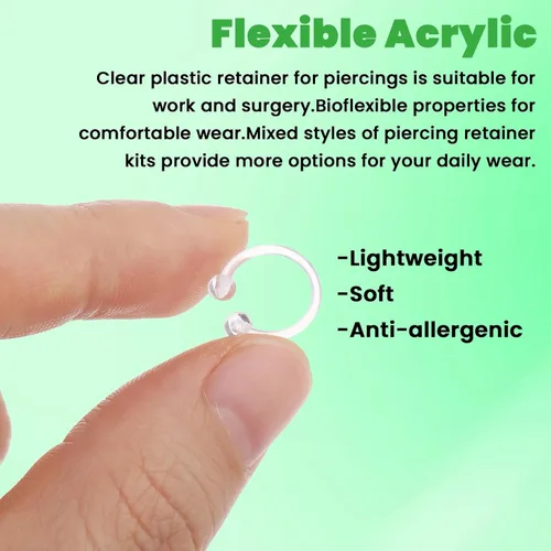 Vista 5 de Yolev 66 piezas de retenedores de piercing transparentes para cirugía – Flexible Bioflex nariz tabique oreja ceja lengua ombligo anillos