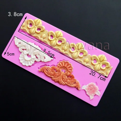 Vista 3 de Fleur de lis Impression Lace - Molde de silicona para Sugarcraft, decoración de pasteles, decoración de cupcakes, fondant, joyas, arcilla