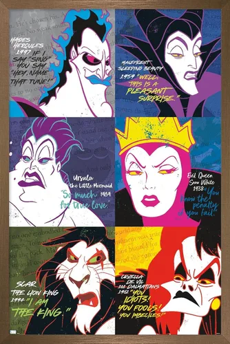 Vista 15 de Trends International Póster de pared con cuadrícula de villanos de Disney, 14.725 x 22.375 pulgadas, versión enmarcada de madera de granero