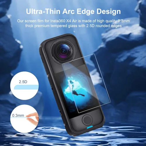 Vista 4 de STARTRC VCR Protector de pantalla de vidrio templado 9H para Insta360 X4 Air Curved Full Coverage Screen Film, Ultra HD Anti-Fingerprint Camera