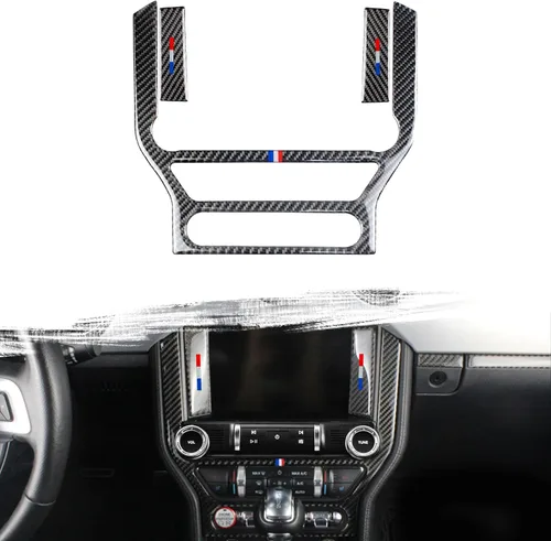 Vista 21 de Xotic Tech - Cubierta para panel de cambio de marchas, fibra de carbono suave auténtica, compatible con Ford Mustang 2015-2023 Negro carbón