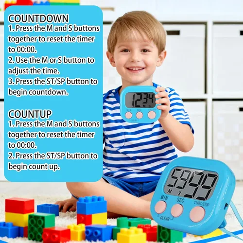 Vista 4 de 32 temporizadores de cocina digitales pequeños, temporizador de dígitos grandes, cronómetro magnético de cuenta regresiva, alarma fuerte, no incluye