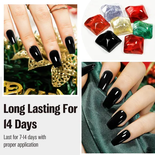 Vista 4 de Esmalte de uñas negro de 0.5 fl oz, esmalte de uñas de secado rápido, esmalte regular de larga duración, secado al aire, base de aceite, esmalte