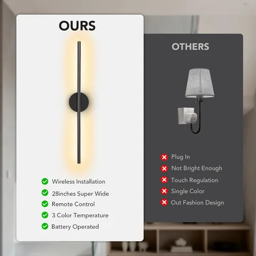 Vista 7 de TONYFUL Battery Operated Wall Sconce Set of 2 for Bedroom, Living Room Rechargeable, 6000mAh Dimmable Bulbs, Remote, 3000K-6500K LED Wall Lights