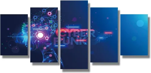 Vista 64 de Lienzo decorativo para pared, diseño de ciudad futurista Cyberpunk para sala de estar, impresión multipanel, obra de arte de cocina, pintura