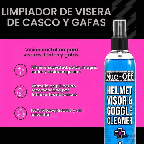 Vista 2 de Muc-Off Limpiador de visera y gafas de casco, pH neutro - 8.5 fl oz