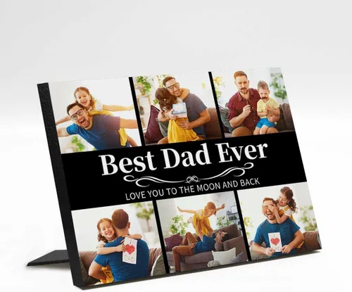 Vista 23 de InterestPrint Panel de fotos personalizado para papá y nombre para exhibición de mesa, Papá te amamos más que todas las estrellas en el cielo, marco